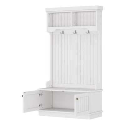 Goodsilo Hall Tree With Storage Shoe Bench And Coat Racks For Home Entryway In White
