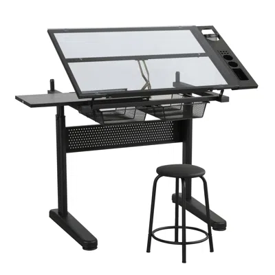 Goodsilo Hand Crank Adjustable Drafting Table With Drawers In Black