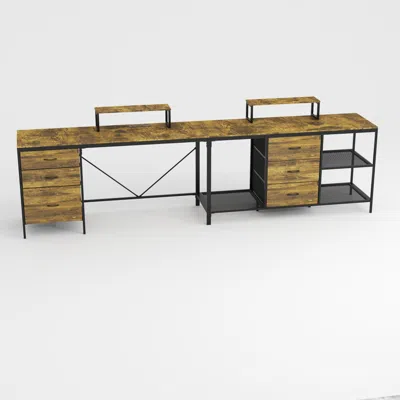 Goodsilo Industrial Corner Office Desk With Storage Drawers In Brown