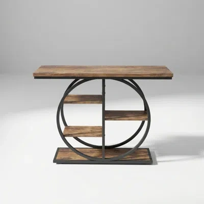 Goodsilo Industrial Narrow Console Table With Multiple Storage Shelves And Stable Round Base, Multi-functiona In Walnut