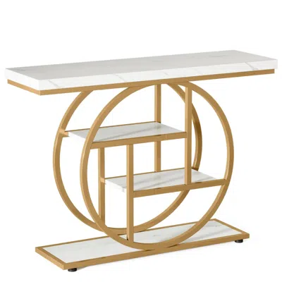 Goodsilo Industrial Style Console Table With Circular Base In Brown