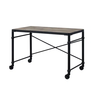Goodsilo Industrial Writing Desk With Metal Frame And Wheels In Black