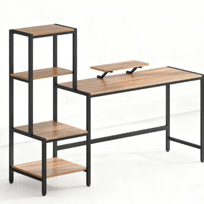 Goodsilo Industrial Writing Desk With Reversible Shelves In Brown