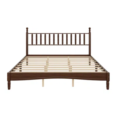 Goodsilo King Size Platform Bed With Gourd Shaped Headboard In Brown
