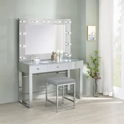 Goodsilo Marlee  Modern Upholstered Vanity Stool – Square Grey Leatherette, Versatile Makeup Seat For Bedroom In Light Gray