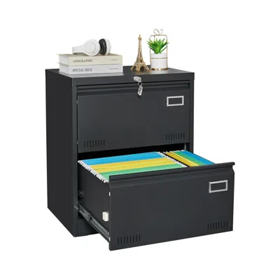 Goodsilo Metal Lateral File Cabinet With Locking Drawers In Black