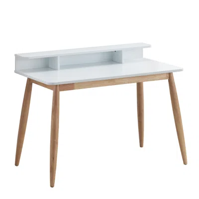 Goodsilo Mid-century Modern Wood Writing Desk Hutch In White