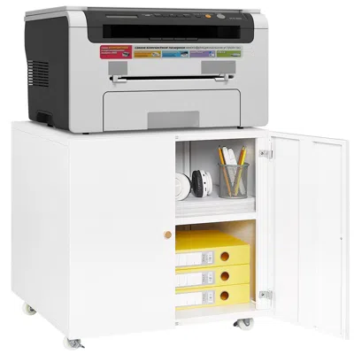 Goodsilo Mobile Printer Stand With Adjustable Storage Cabinet In White