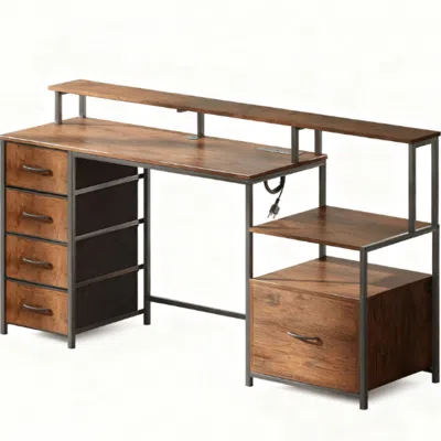 Goodsilo Modern Ergonomic Computer Desk With Storage In Brown