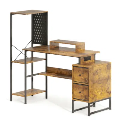 Goodsilo Modern Gaming Desk With Charging Station And Rgb Lighting In Brown