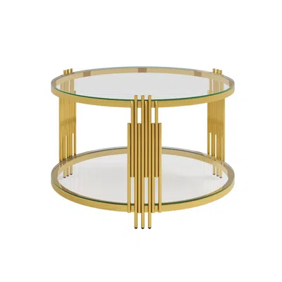 Goodsilo Modern Glass Coffee Table With Circular Metal Base In Gold