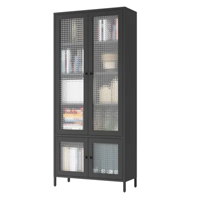 Goodsilo Modern Glass Door Storage Display Cabinet Bookshelf In Black