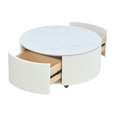 Goodsilo Modern Round Movable Coffee Table With Drawers