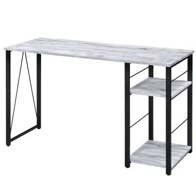 Goodsilo Modern Writing Desk With Two-tier Metal Shelf In Gray
