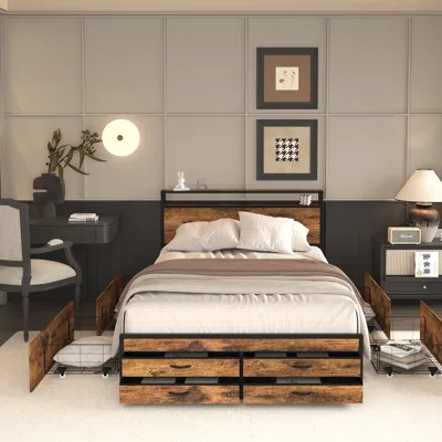 Goodsilo Queen Size Bed Frame With Headboard And Under Bed Storage In Brown