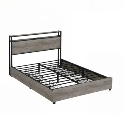 Goodsilo Queen Size Bed Frame With Storage Headboard For Home Bedroom Use In Gray