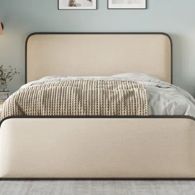 Goodsilo Queen Size Bed Frame With Upholstered Headboard & Under Bed Storage In Neutral
