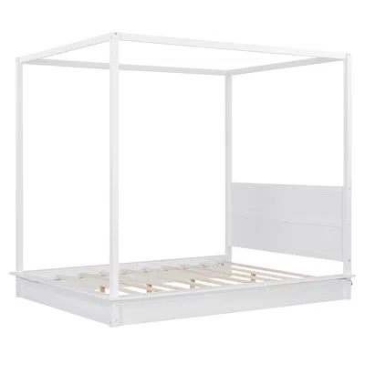 Goodsilo Queen Size Canopy Platform Bed With Integrated Slat Support In White