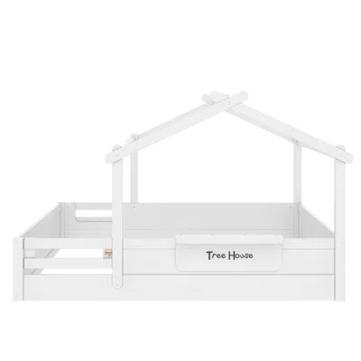 Goodsilo Queen Size House Floor Bed With Guardrails In White