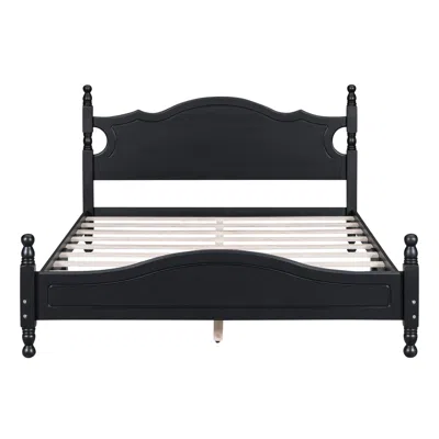 Goodsilo Queen Size Retro Platform Bed Frame With Sturdy Slat Support In Black