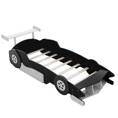 Goodsilo Race Car-shaped Twin Size Platform Bed With Wheels In Black