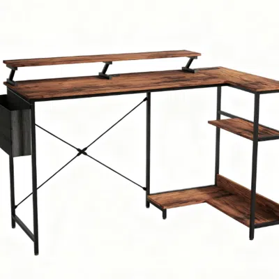 Goodsilo Reversible L-shaped Corner Desk With Monitor Stand In Brown