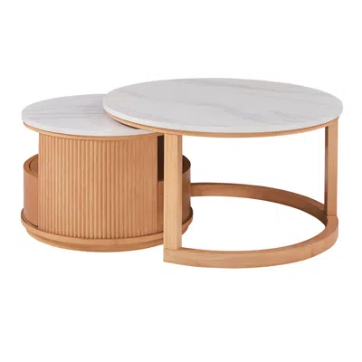 Goodsilo Round Nesting Coffee Table With Storage Drawer In Brown