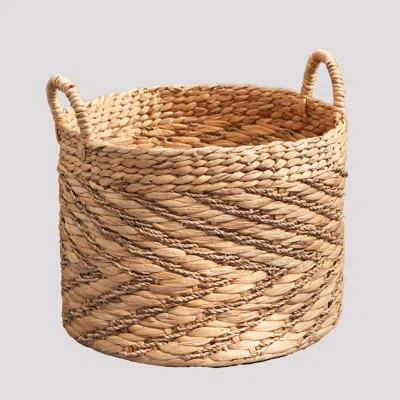 Goodsilo Round Woven Storage Basket With Sturdy Built-in Carry Handles In Brown