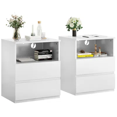 Goodsilo Set Of 2 End Table With Usb C Charger And 2 Storage Drawers In White