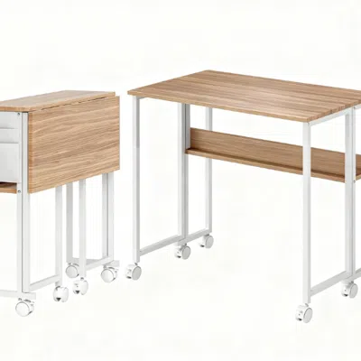 Goodsilo Space-saving Foldable Desk With Storage Solutions In White
