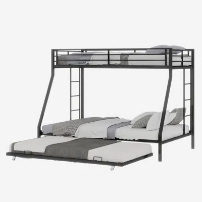 Goodsilo Space-saving Queen Bunk Bed With Trundle In Black