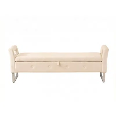 Goodsilo Storage Bench With Armrests For Indoor Home Use In Neutral