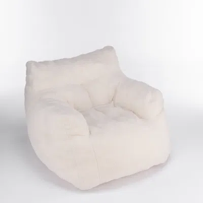 Goodsilo Teddy Fabric Tufted Foam Bean Bag Chair In Neutral
