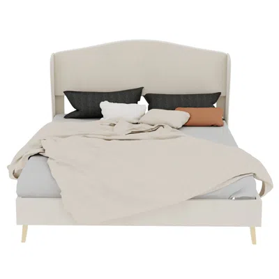 Goodsilo Tufted Velvet Upholstered Queen Size Bed In Neutral