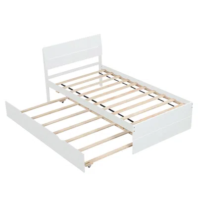 Goodsilo Twin Bed Frame With Built-in Underbed Trundle Unit In White