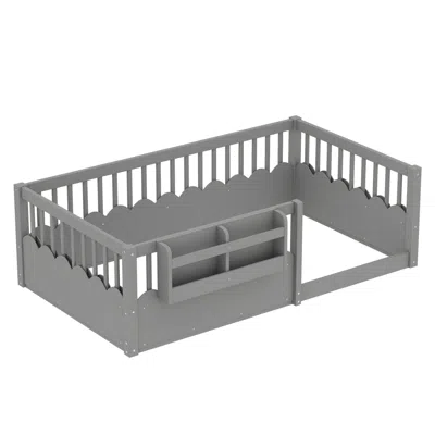 Goodsilo Twin Floor Bed With Heightened Fence And Bookshelf In Gray