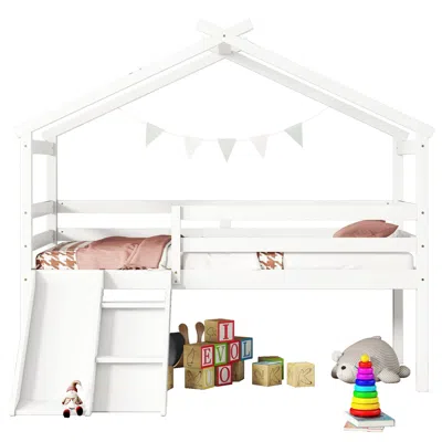 Goodsilo Twin House Loft Bed With Slide, Ladder, Guardrails