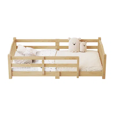 Goodsilo Twin Montessori Floor Bed With Safety Guardrails In Brown
