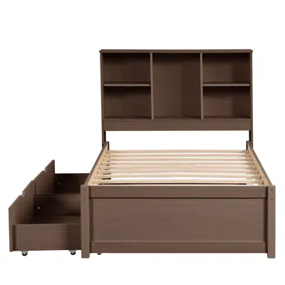 Goodsilo Twin Size Bed Frame With Usb Port, Bookcase Headboard And Storage Drawers In Brown