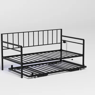 Goodsilo Twin Size Daybed Frame With Pull Out Trundle Unit In Black