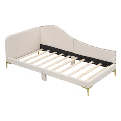 Goodsilo Twin Size Daybed With Headboard, Armrest And Legs In Neutral