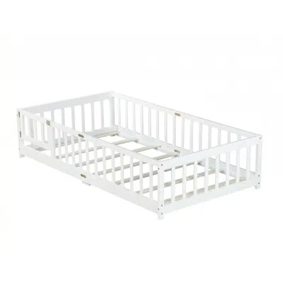 Goodsilo Twin Size Floor Bed With Safety Fence And Easy Access Door In White