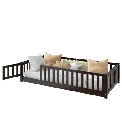 Goodsilo Twin Size Floor Bed With Safety Fence In Brown