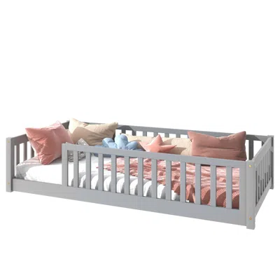 Goodsilo Twin Size Floor Bed With Safety Guardrails In Gray