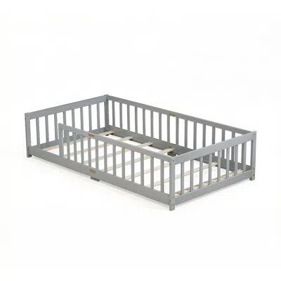 Goodsilo Twin Size Floor Bed With Safety Guardrails No Door In Gray