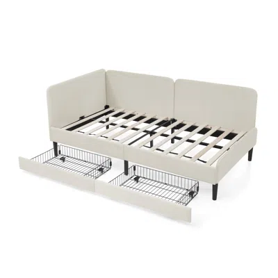 Goodsilo Twin Size Upholstered Platform Bed Frame With Storage And Sofa Function In White