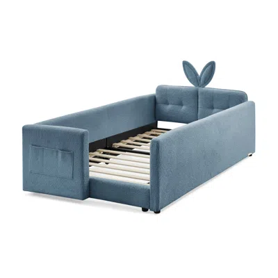 Goodsilo Twin Size Upholstered Platform Bed With Headboard In Blue