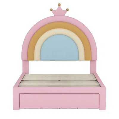 Goodsilo Twin Size Upholstered Rainbow Design Storage Bed In Multi