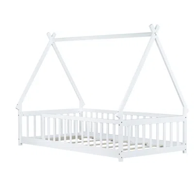 Goodsilo Twin Tent-shaped Floor Bed With Guardrails In White