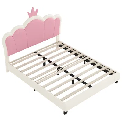 Goodsilo Upholstered Crown Headboard Princess Platform Bed In Pink